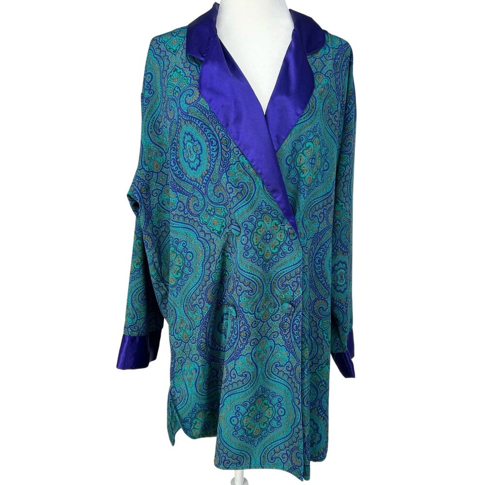 Vintage Victorias Secret Gold Label Double Breasted Nightgown Size L Teal Purple